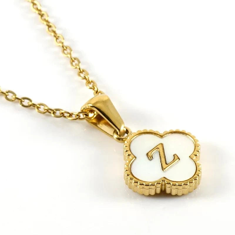 As pic / 45CM / Z Nature Shell Pendant Lucky Four-leaf Clover 18K Gold Plated Initial Letters Stainless Steel Necklace for Women Jewelry Gift
