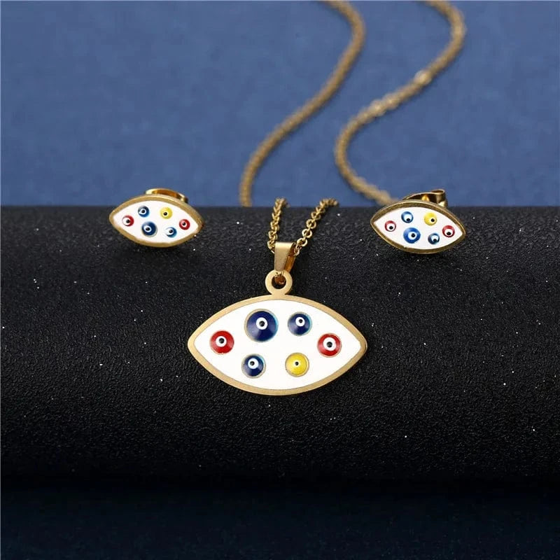 AS PIC / J1 Unisex Stainless Steel Love Necklace and Earring Set Gold and Silver Plated Link Chain for Engagement Wedding Party Gift