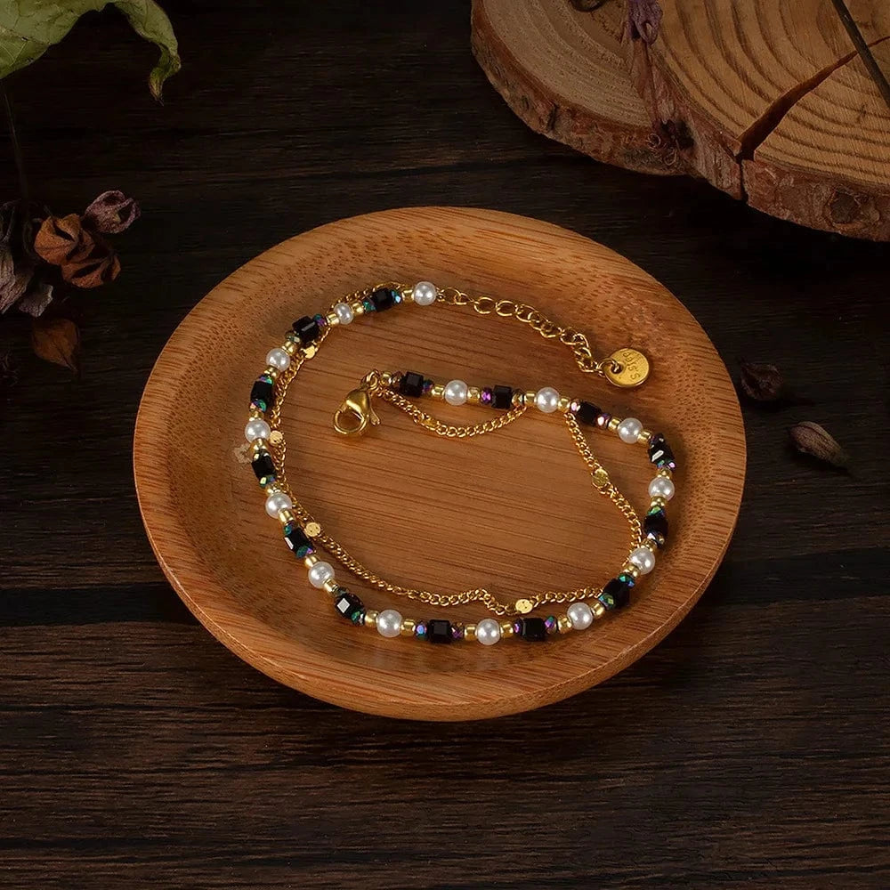 as pic / J1 Women's Charm Bracelet with Natural Stone Stacked Stainless Steel Beads Gold Plating Perfect Wedding and Party Gift Idea