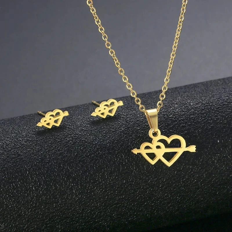 AS PIC / J10 Unisex Stainless Steel Necklace Earring Set with Silver Plated Women's Geometric Buddha Hand Butterfly Elephant for Engagement