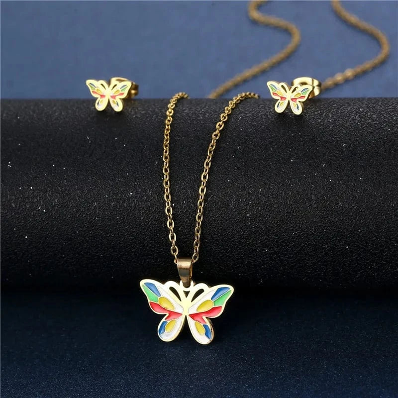 AS PIC / J11 Unisex Stainless Steel Love Necklace and Earring Set Gold and Silver Plated Link Chain for Engagement Wedding Party Gift