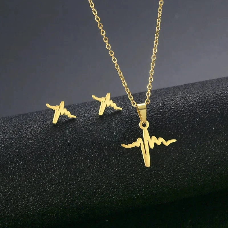 AS PIC / J11 Unisex Stainless Steel Necklace Earring Set with Silver Plated Women's Geometric Buddha Hand Butterfly Elephant for Engagement