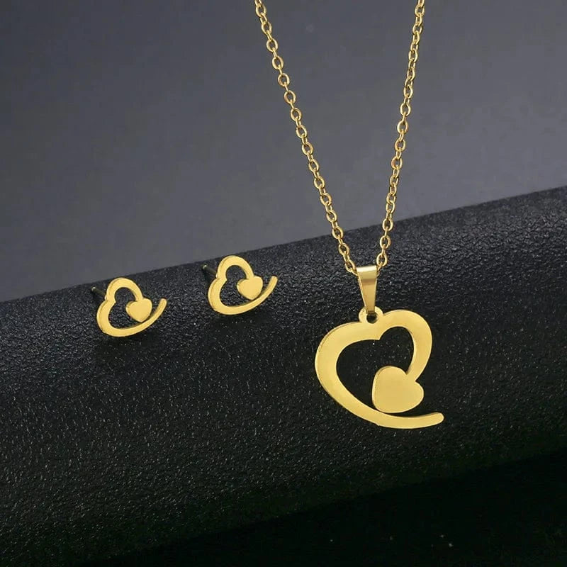 AS PIC / J12 Unisex Stainless Steel Necklace Earring Set with Silver Plated Women's Geometric Buddha Hand Butterfly Elephant for Engagement