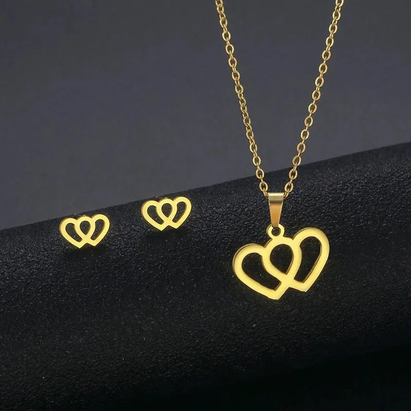 AS PIC / J13 Unisex Stainless Steel Necklace Earring Set with Silver Plated Women's Geometric Buddha Hand Butterfly Elephant for Engagement