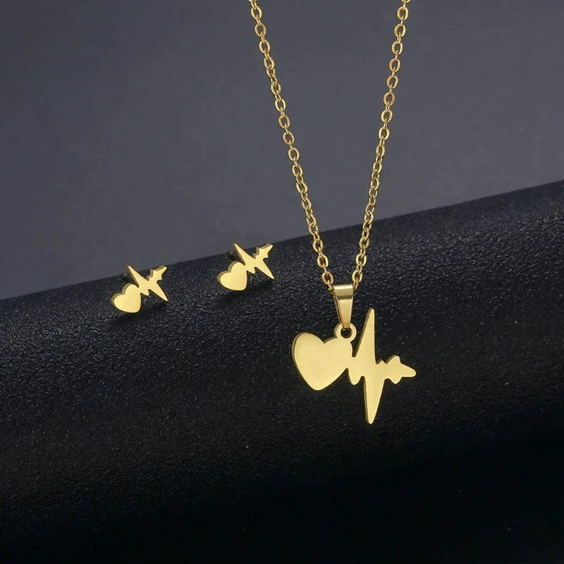 AS PIC / J14 Unisex Stainless Steel Necklace Earring Set with Silver Plated Women's Geometric Buddha Hand Butterfly Elephant for Engagement