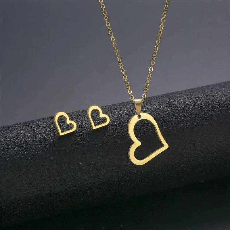 AS PIC / J15 Unisex Stainless Steel Necklace Earring Set with Silver Plated Women's Geometric Buddha Hand Butterfly Elephant for Engagement