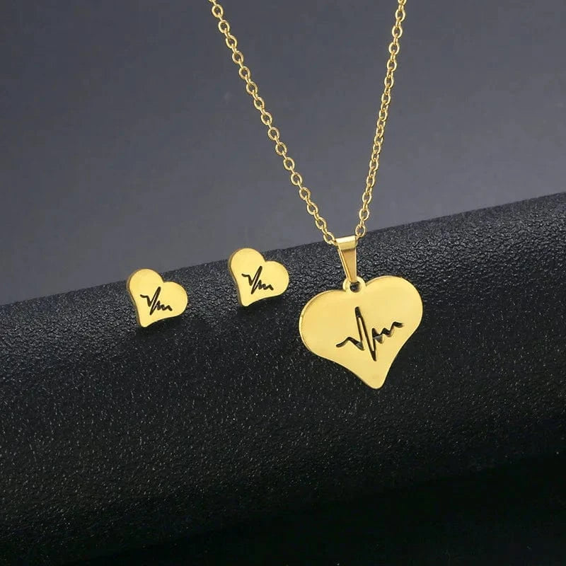 AS PIC / J18 Unisex Stainless Steel Necklace Earring Set with Silver Plated Women's Geometric Buddha Hand Butterfly Elephant for Engagement