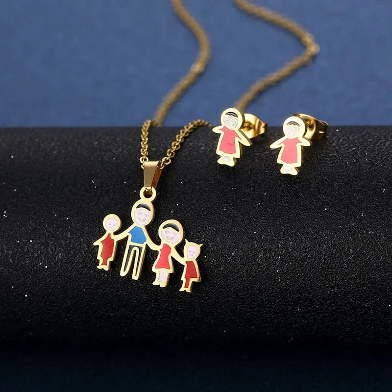 AS PIC / J2 Unisex Stainless Steel Love Necklace and Earring Set Gold and Silver Plated Link Chain for Engagement Wedding Party Gift