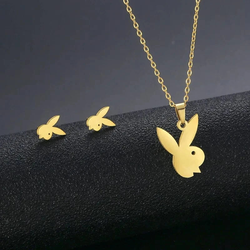 AS PIC / J22 Unisex Stainless Steel Necklace Earring Set with Silver Plated Women's Geometric Buddha Hand Butterfly Elephant for Engagement