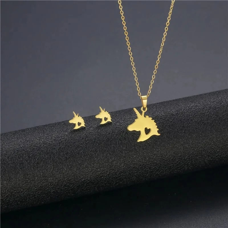 AS PIC / J24 Unisex Stainless Steel Necklace Earring Set with Silver Plated Women's Geometric Buddha Hand Butterfly Elephant for Engagement