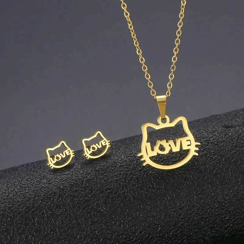 AS PIC / J25 Unisex Stainless Steel Necklace Earring Set with Silver Plated Women's Geometric Buddha Hand Butterfly Elephant for Engagement