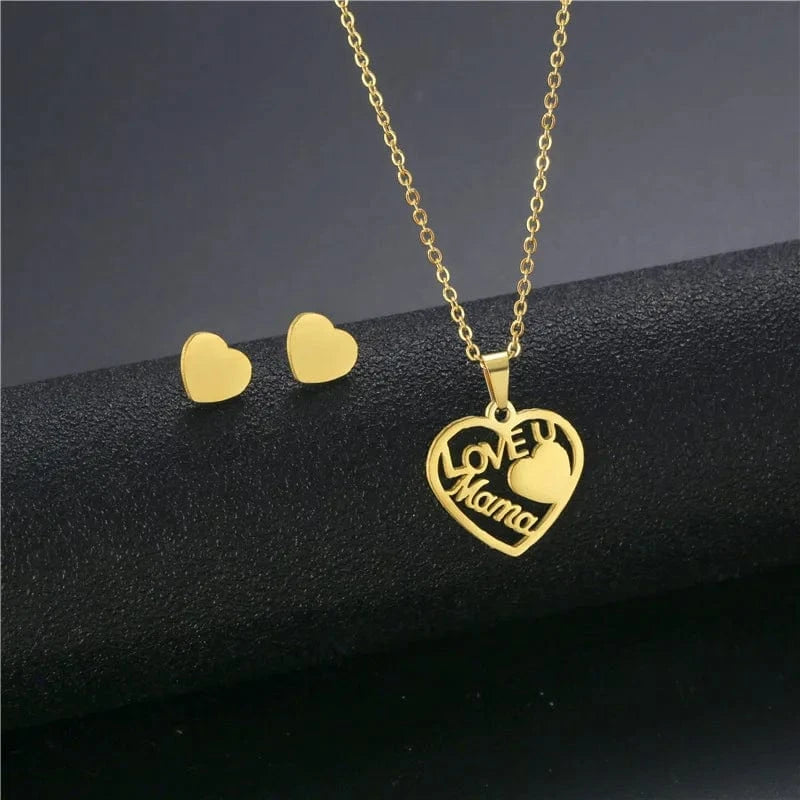 AS PIC / J3 Unisex Stainless Steel Necklace Earring Set with Silver Plated Women's Geometric Buddha Hand Butterfly Elephant for Engagement