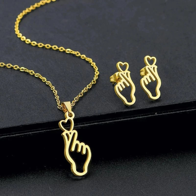 AS PIC / J30 Unisex Stainless Steel Necklace Earring Set with Silver Plated Women's Geometric Buddha Hand Butterfly Elephant for Engagement
