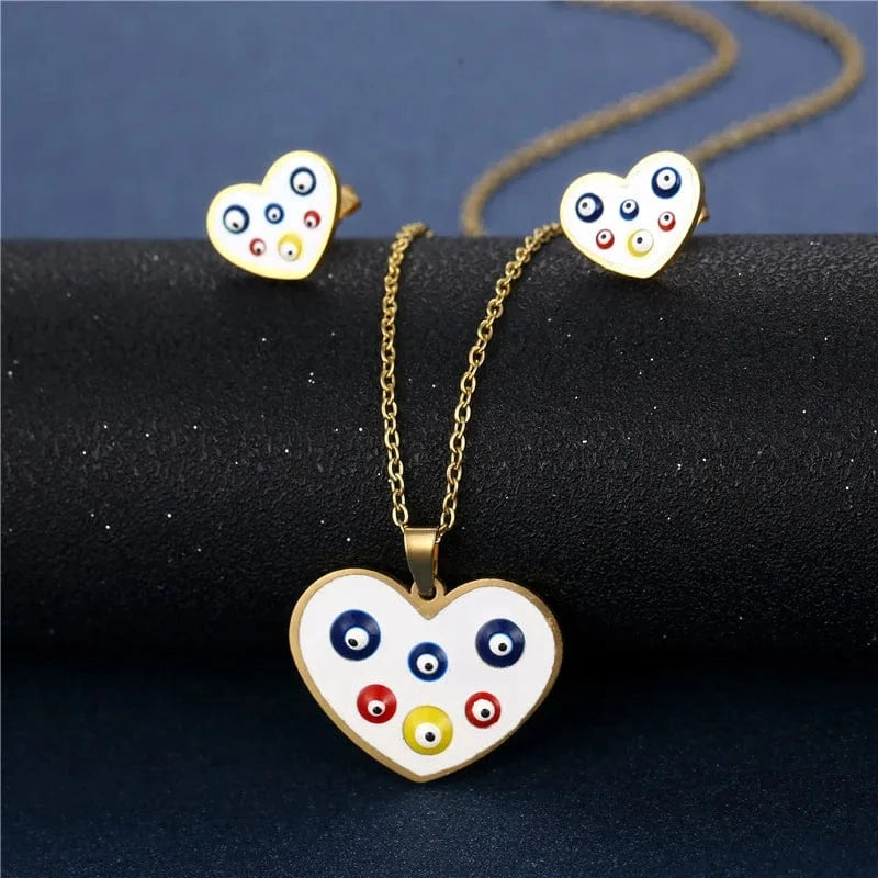 AS PIC / J5 Unisex Stainless Steel Love Necklace and Earring Set Gold and Silver Plated Link Chain for Engagement Wedding Party Gift