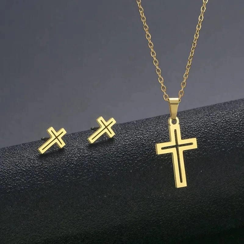 AS PIC / J6 Unisex Stainless Steel Necklace Earring Set with Silver Plated Women's Geometric Buddha Hand Butterfly Elephant for Engagement