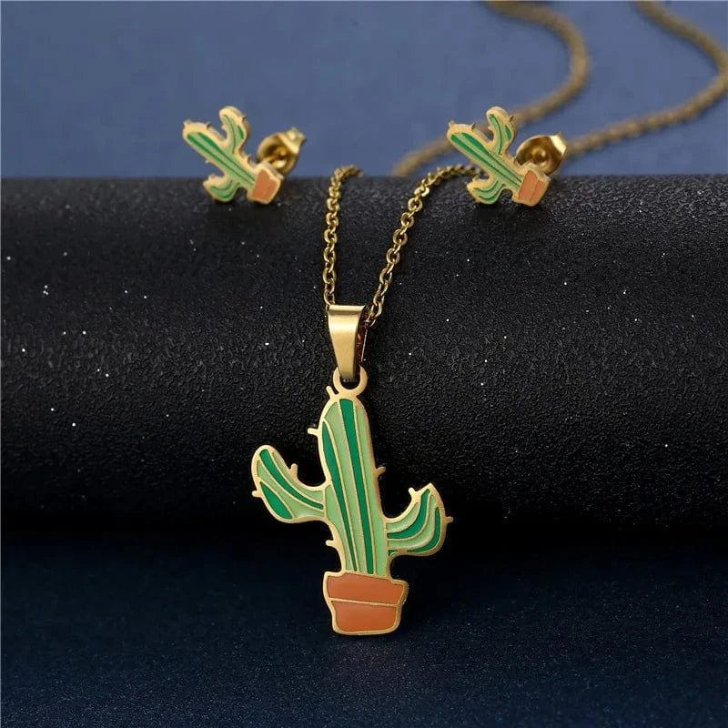 AS PIC / J9 Unisex Stainless Steel Love Necklace and Earring Set Gold and Silver Plated Link Chain for Engagement Wedding Party Gift