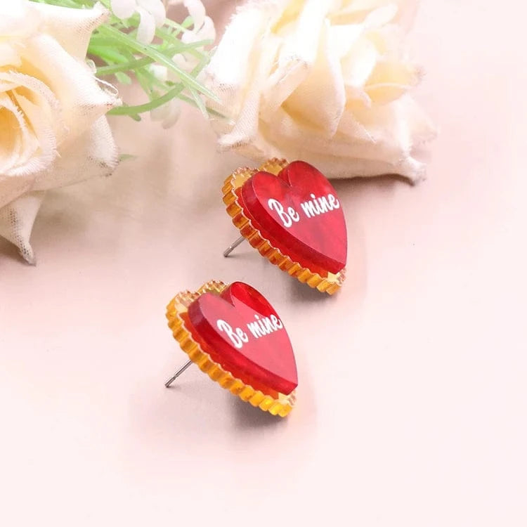 as picture / 0.9*1in / Red MD147ER2216 1Pair New product CN Stud earring heart be mine TRENDY Valentine's Day Acrylic stainless steel Jewelry For Women