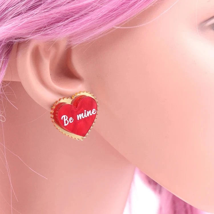 as picture / 0.9*1in / Red MD147ER2216 1Pair New product CN Stud earring heart be mine TRENDY Valentine's Day Acrylic stainless steel Jewelry For Women