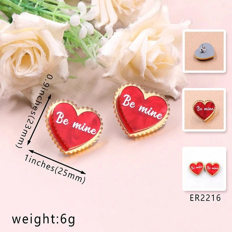 as picture / 0.9*1in / Red MD147ER2216 1Pair New product CN Stud earring heart be mine TRENDY Valentine's Day Acrylic stainless steel Jewelry For Women
