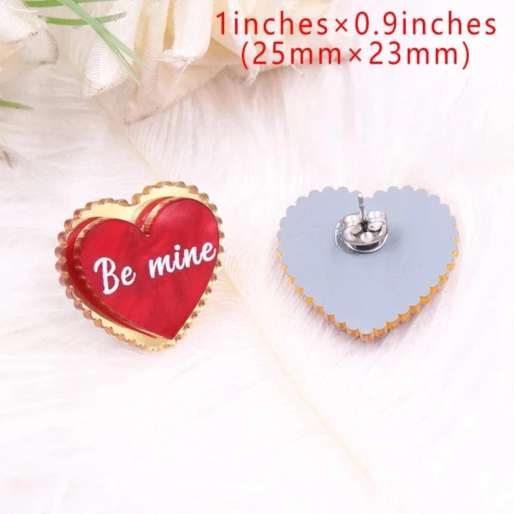 as picture / 0.9*1in / Red MD147ER2216 1Pair New product CN Stud earring heart be mine TRENDY Valentine's Day Acrylic stainless steel Jewelry For Women