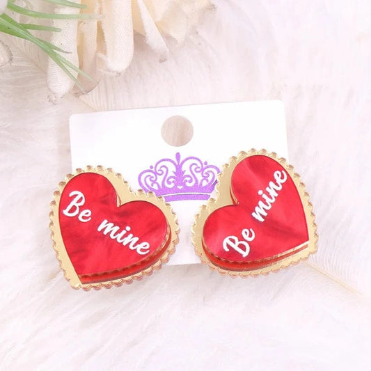 as picture / 0.9*1in / Red MD147ER2216 1Pair New product CN Stud earring heart be mine TRENDY Valentine's Day Acrylic stainless steel Jewelry For Women