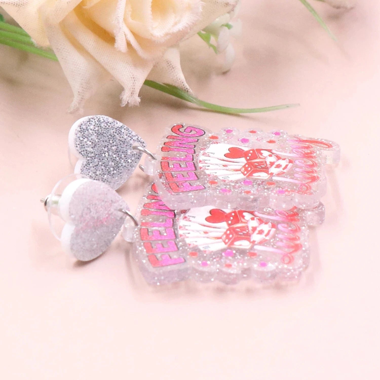 as picture / 1.2*1.4in / Pink MD147ER2226 1pair New product CN Drop FEELING lucky TRENDY Valentine's Day Acrylic earrings Jewelry for women