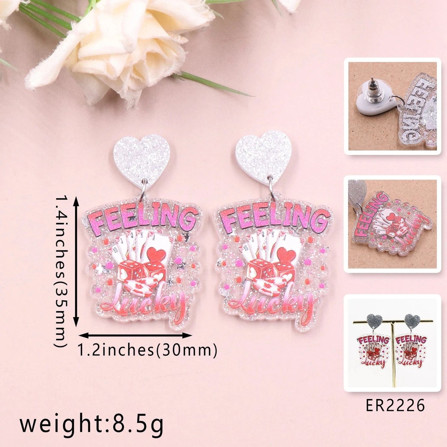 as picture / 1.2*1.4in / Pink MD147ER2226 1pair New product CN Drop FEELING lucky TRENDY Valentine's Day Acrylic earrings Jewelry for women