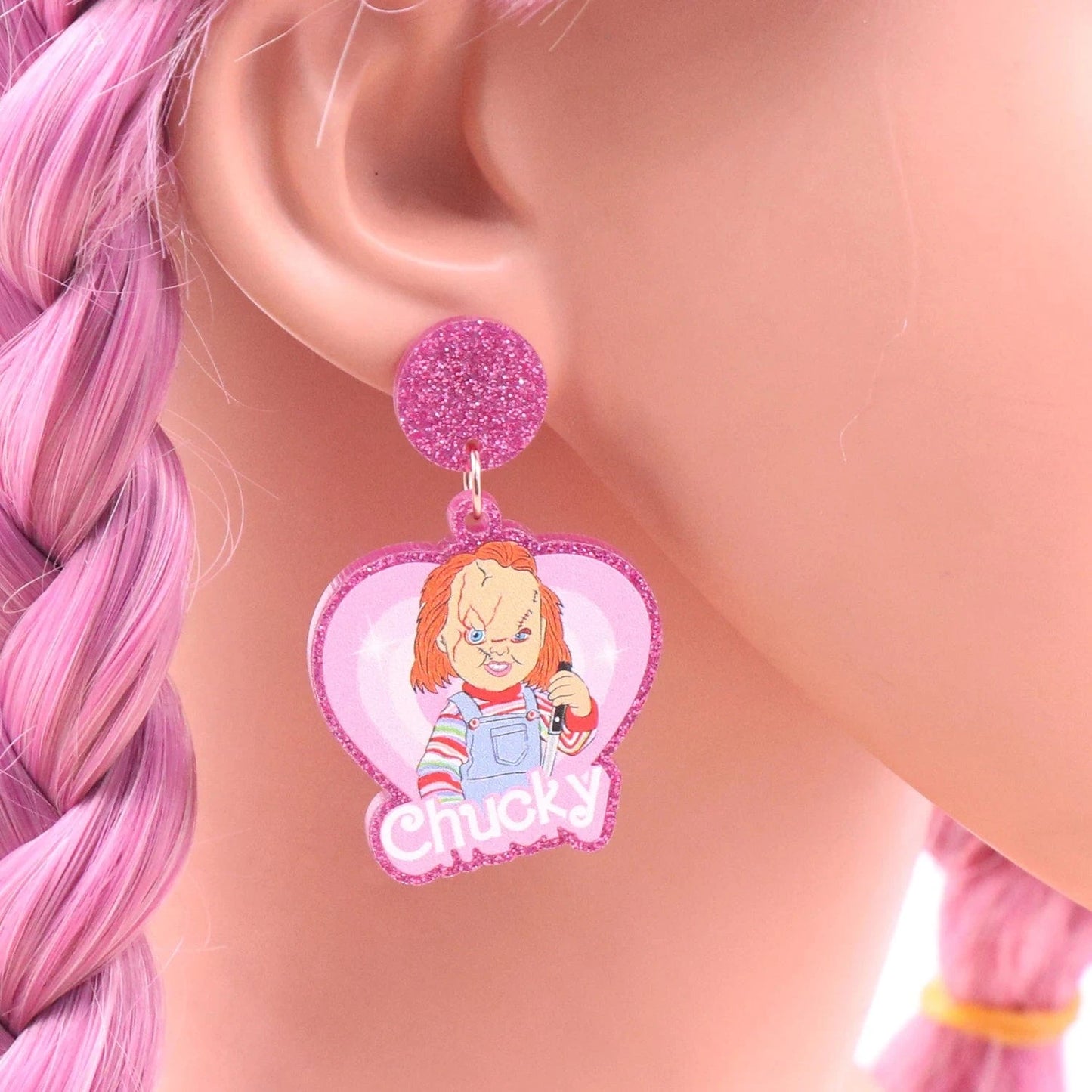 as picture / 1.3*1.4in / Purple MD147ER2253 1pair New product CN Drop heart movie character funny Valentine's Day glitter Acrylic earrings Jewelry for women