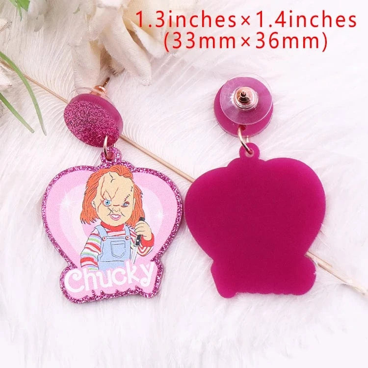 as picture / 1.3*1.4in / Purple MD147ER2253 1pair New product CN Drop heart movie character funny Valentine's Day glitter Acrylic earrings Jewelry for women