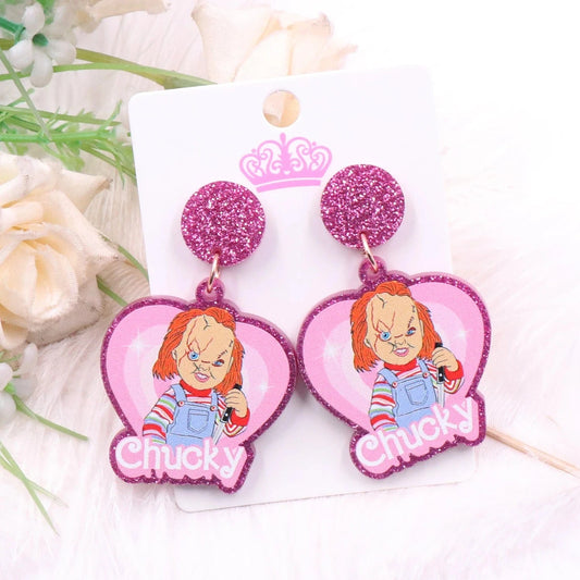 as picture / 1.3*1.4in / Purple MD147ER2253 1pair New product CN Drop heart movie character funny Valentine's Day glitter Acrylic earrings Jewelry for women