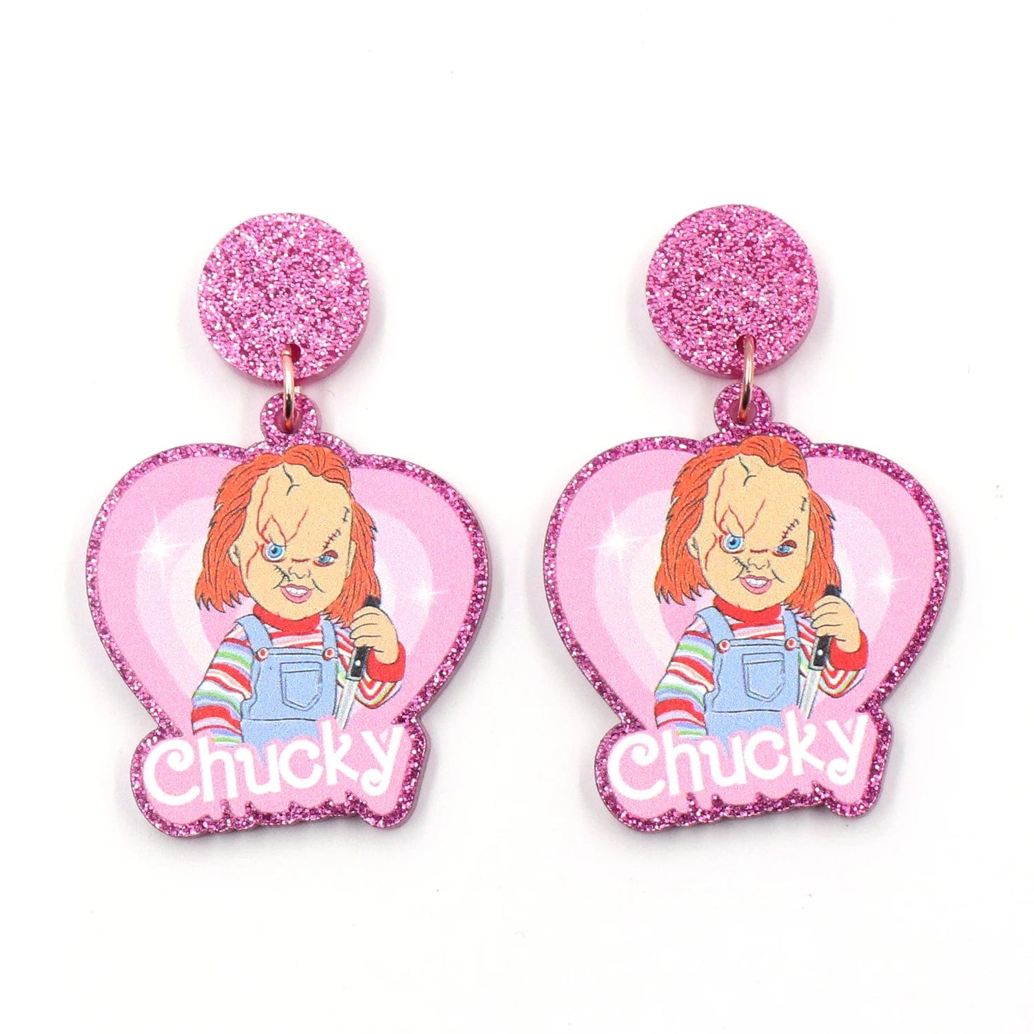 as picture / 1.3*1.4in / Purple MD147ER2253 1pair New product CN Drop heart movie character funny Valentine's Day glitter Acrylic earrings Jewelry for women