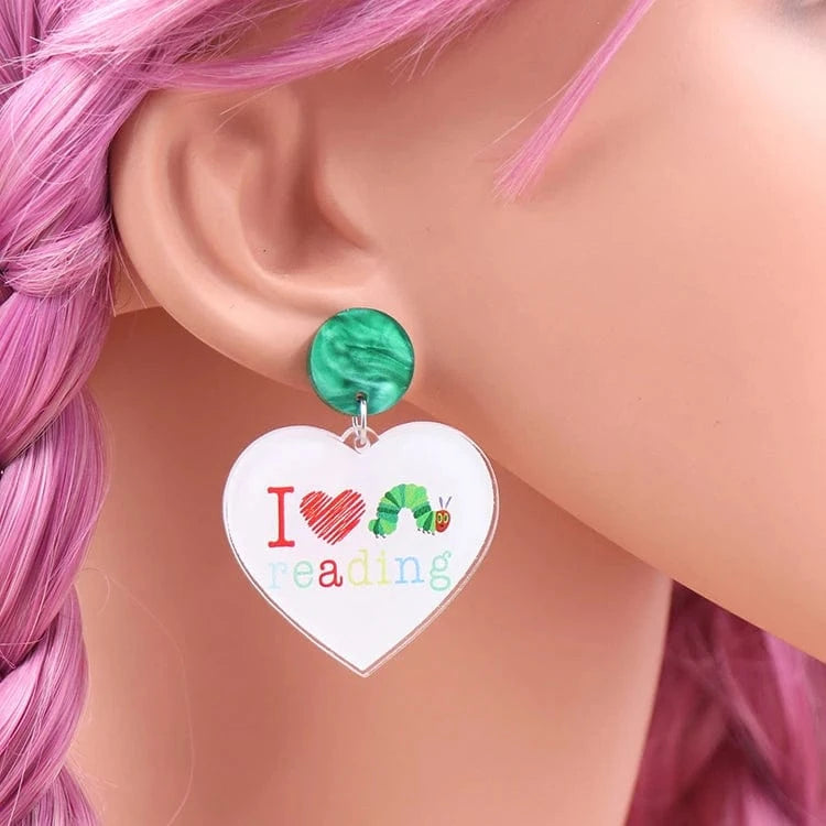 as picture / 1.4*1.3in / Multi ER2052 1pair New product CN Drop love reading heart double faces printing TRENDY teacher gift Acrylic earrings Jewelry for women