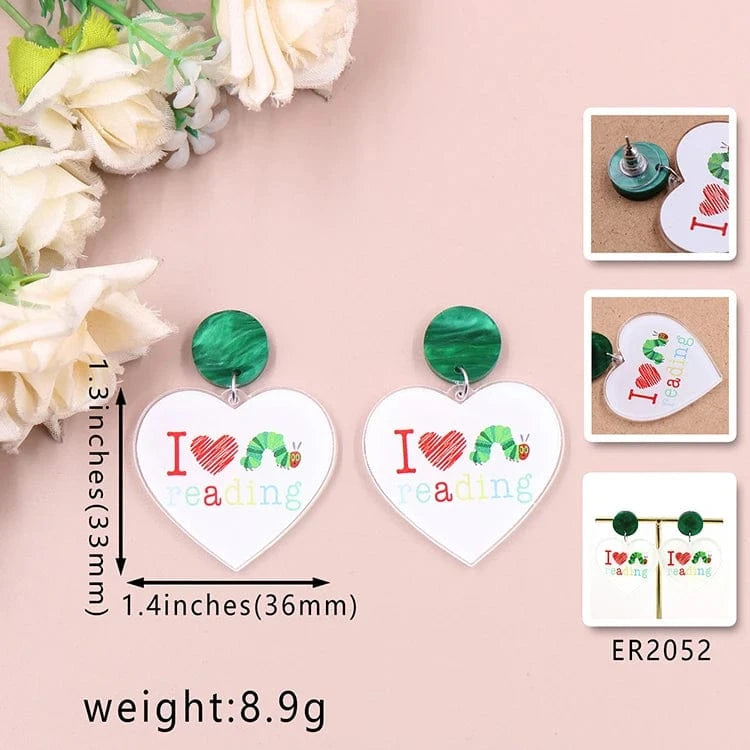 as picture / 1.4*1.3in / Multi ER2052 1pair New product CN Drop love reading heart double faces printing TRENDY teacher gift Acrylic earrings Jewelry for women