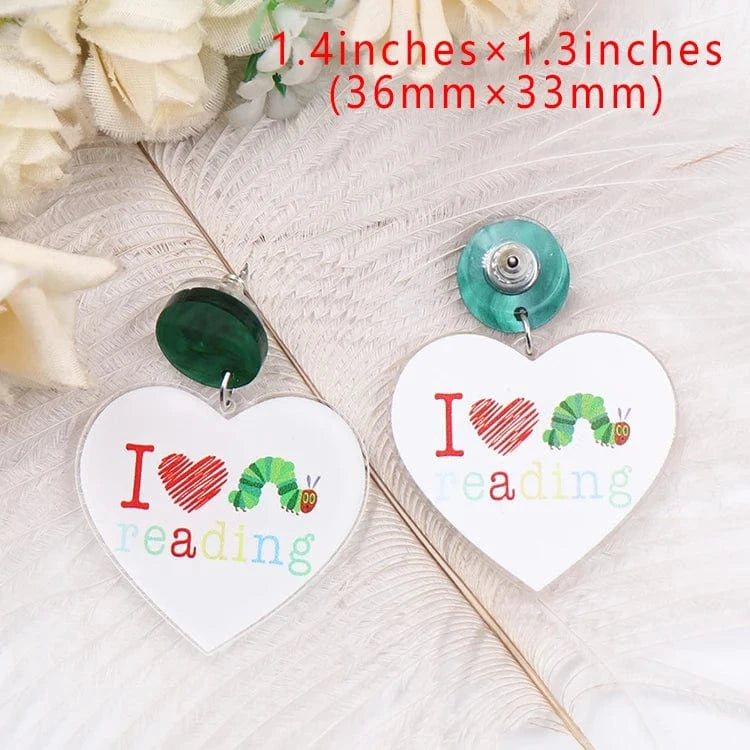as picture / 1.4*1.3in / Multi ER2052 1pair New product CN Drop love reading heart double faces printing TRENDY teacher gift Acrylic earrings Jewelry for women