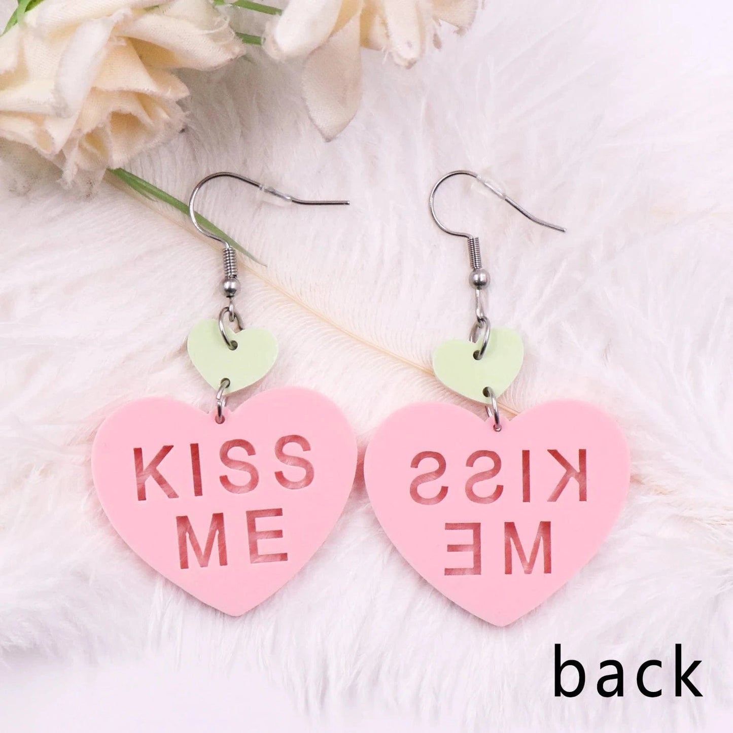 as picture / 1.6*1.4in / Pink MD147ER2229 1pair New product CN Drop heart kiss me TRENDY Valentine's Day Acrylic earrings Jewelry for women
