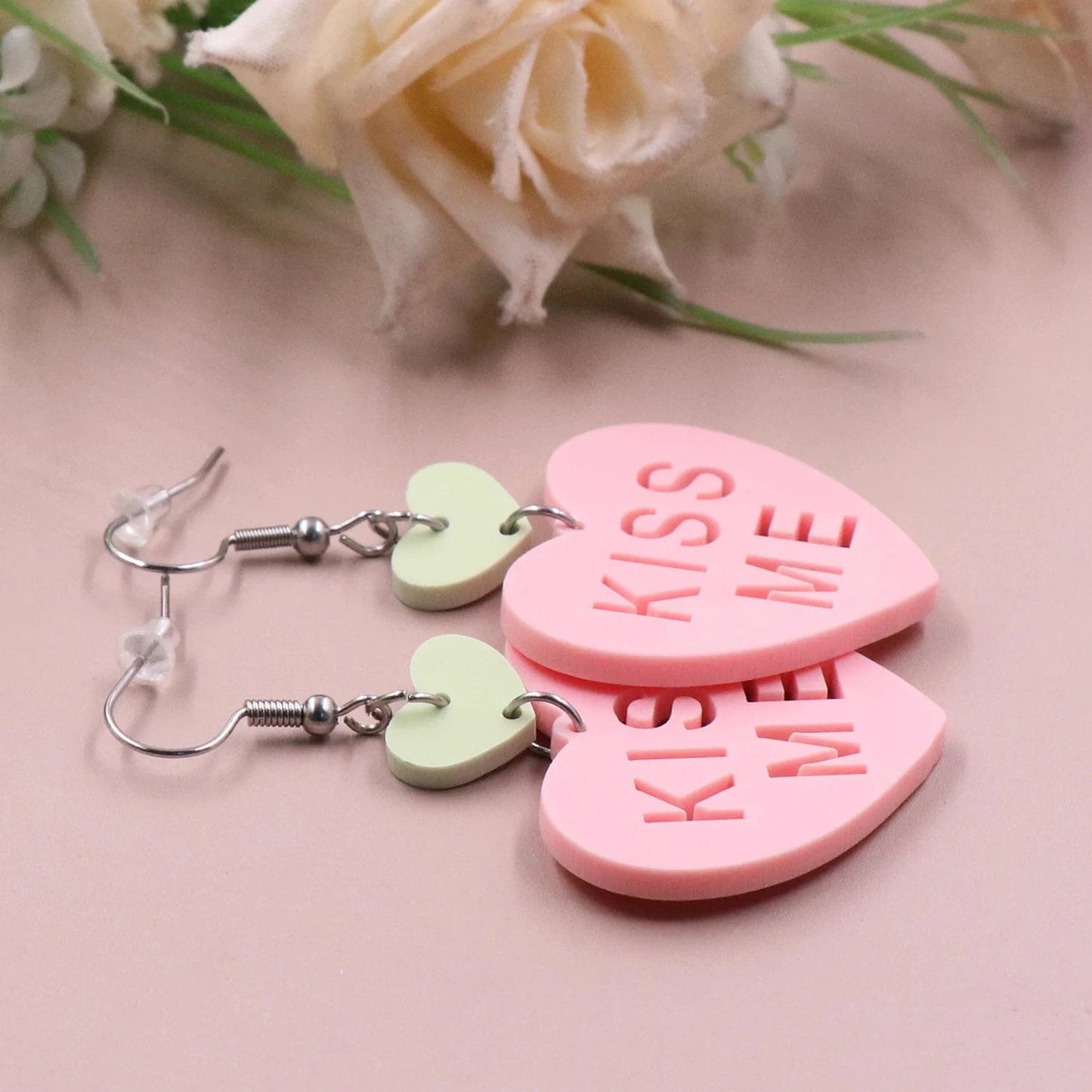 as picture / 1.6*1.4in / Pink MD147ER2229 1pair New product CN Drop heart kiss me TRENDY Valentine's Day Acrylic earrings Jewelry for women