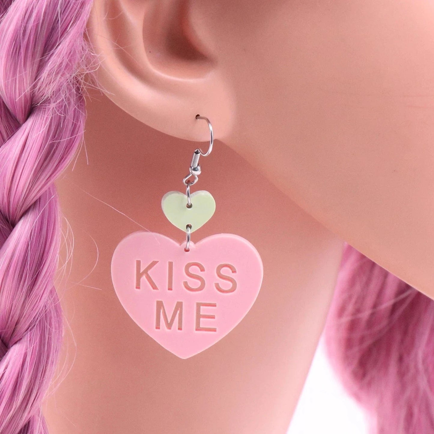 as picture / 1.6*1.4in / Pink MD147ER2229 1pair New product CN Drop heart kiss me TRENDY Valentine's Day Acrylic earrings Jewelry for women