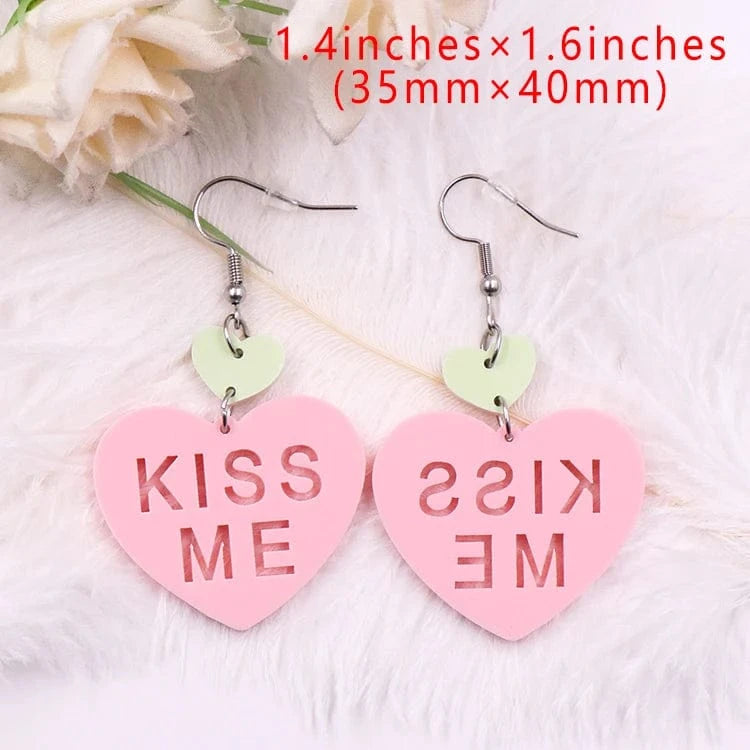 as picture / 1.6*1.4in / Pink MD147ER2229 1pair New product CN Drop heart kiss me TRENDY Valentine's Day Acrylic earrings Jewelry for women