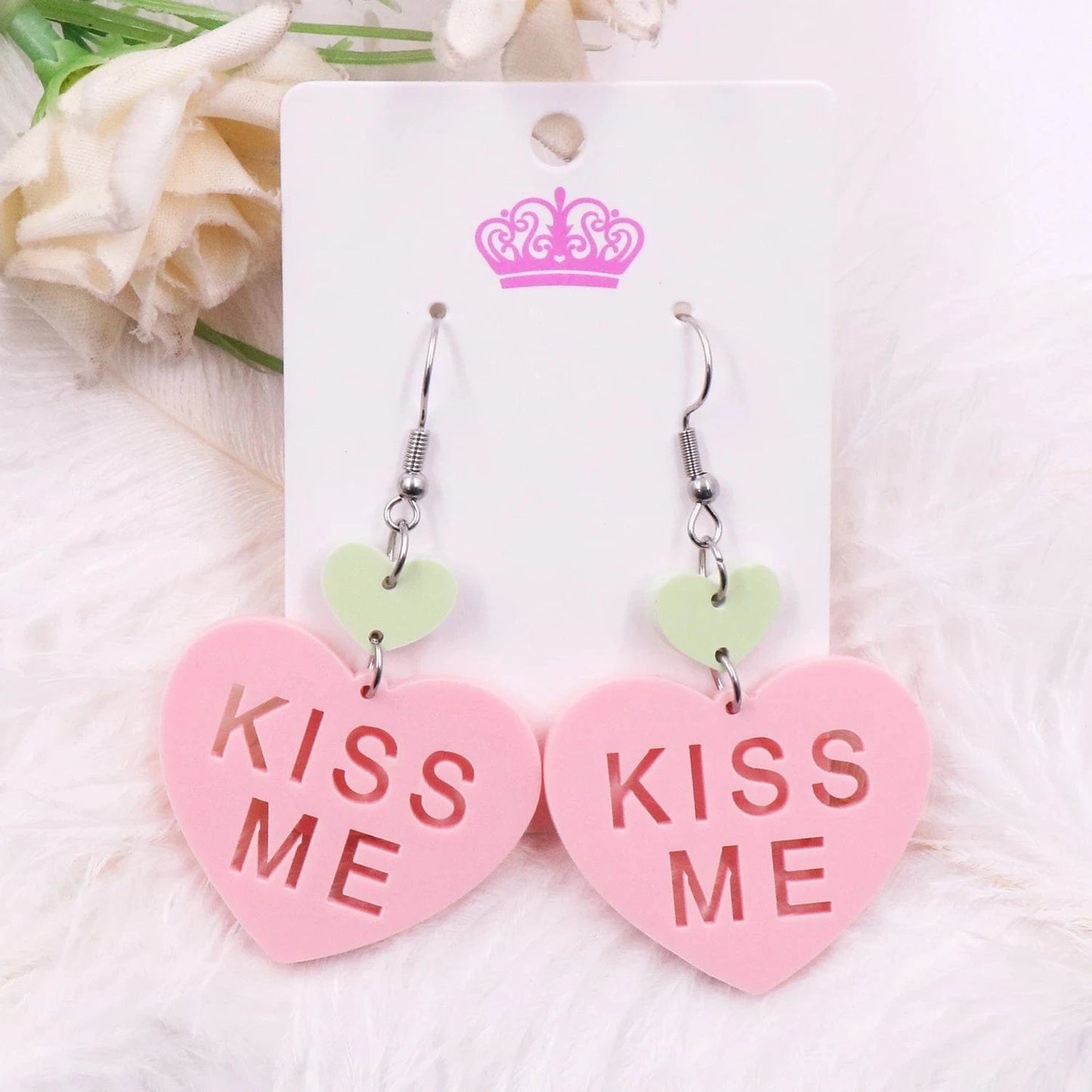 as picture / 1.6*1.4in / Pink MD147ER2229 1pair New product CN Drop heart kiss me TRENDY Valentine's Day Acrylic earrings Jewelry for women