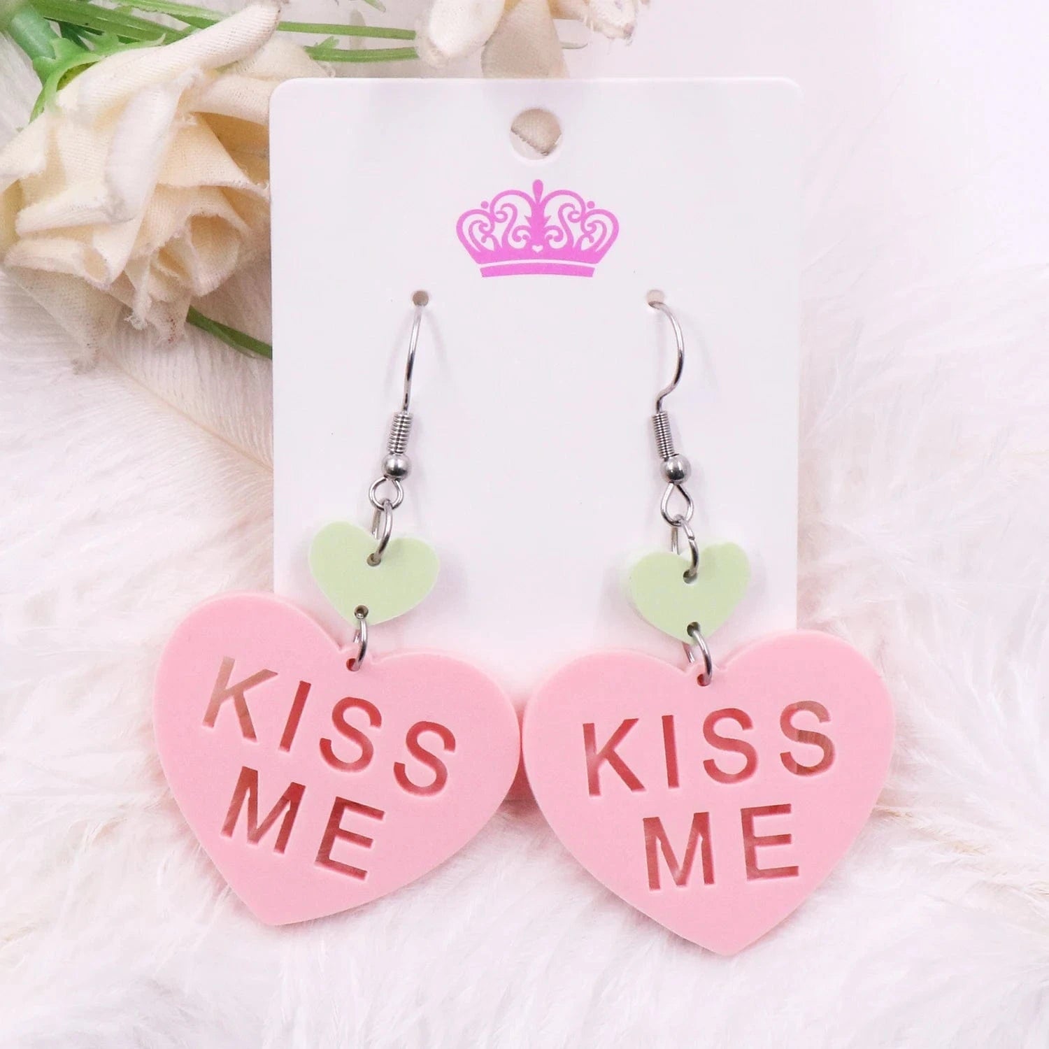 as picture / 1.6*1.4in / Pink MD147ER2229 1pair New product CN Drop heart kiss me TRENDY Valentine's Day Acrylic earrings Jewelry for women