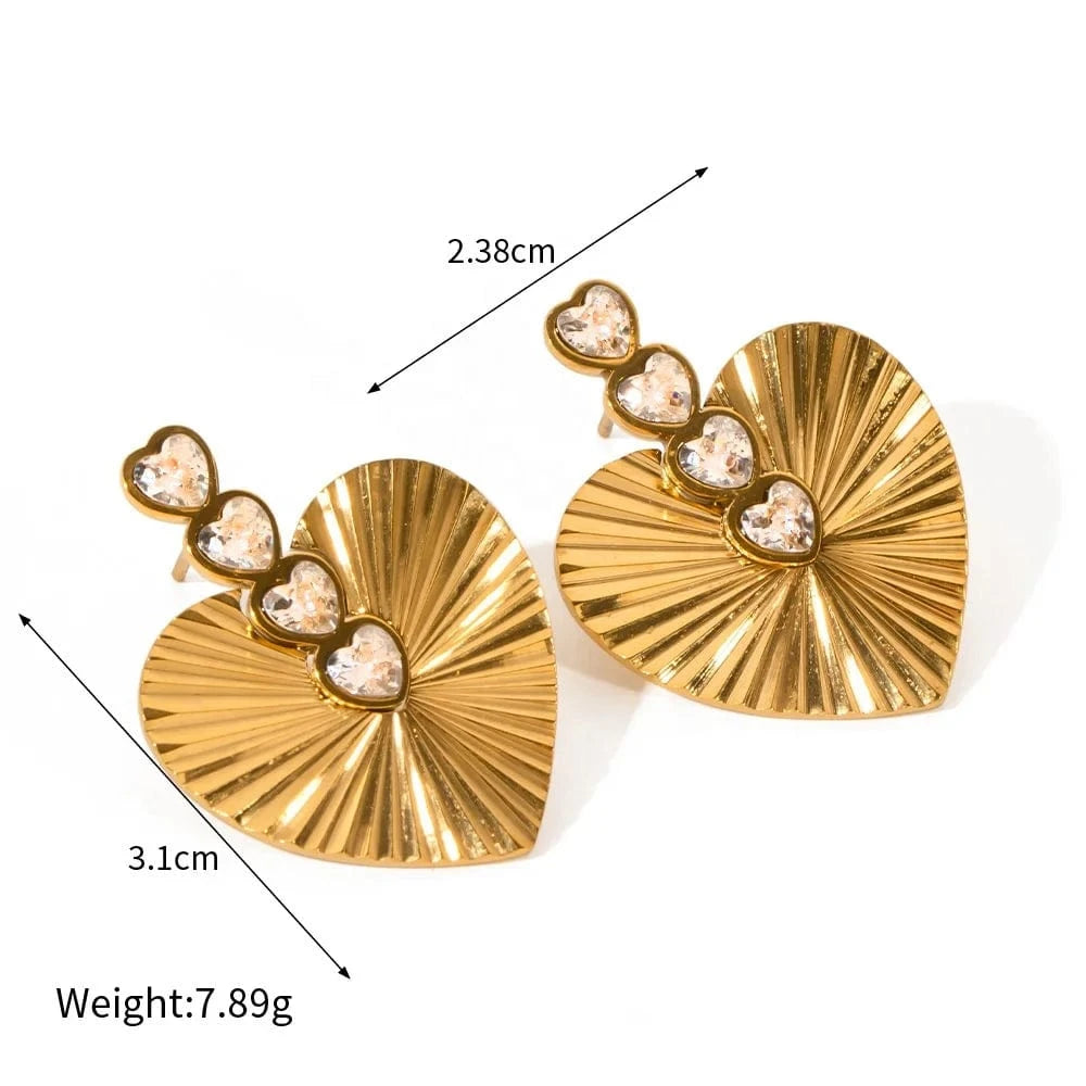 as picture / 1 European American retro style 18K stainless steel white zircon heart earrings fashion jewelry earrings stud earrings