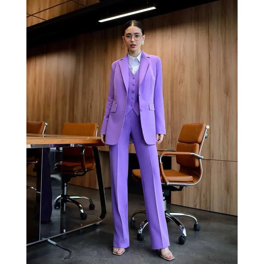 as picture 23 / S / CHINA Luxury Purple Blue Women's Kit Suits 3 Piece Jacket Pants Vest Notch Lapel Female Clothing Slim Fit Smart Office Lady's Sets