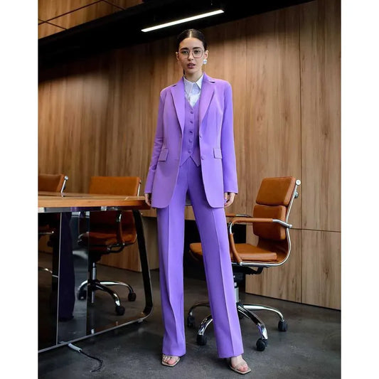 as picture 23 / S / CHINA Luxury Purple Blue Women's Kit Suits 3 Piece Jacket Pants Vest Notch Lapel Female Clothing Slim Fit Smart Office Lady's Sets