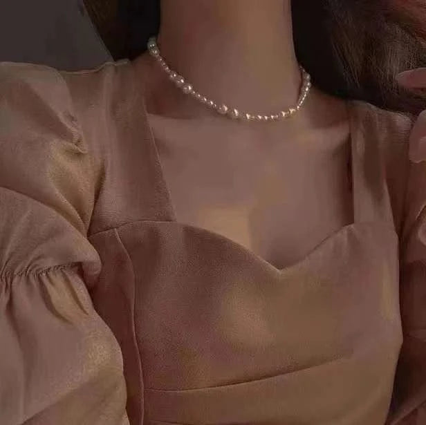As picture 38+5cm clavicle chain recommended new 3-4MM rice shape+7-8MM baroque freshwater pearl necklace women's pearl jewelry