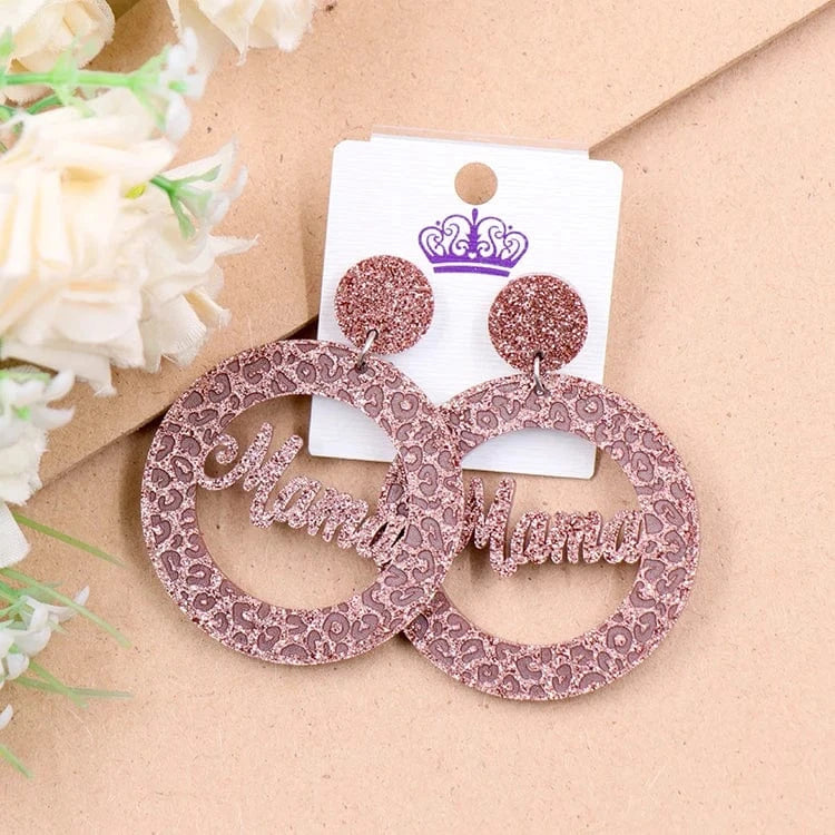 as picture / 45mm / Coffee ERS594ER1377 New Design Brown Glitter Mama Women Jewelry Lip Engraved Glitter Mirror Acrylic Drop Earrings