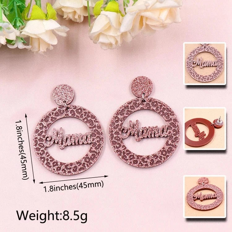 as picture / 45mm / Coffee ERS594ER1377 New Design Brown Glitter Mama Women Jewelry Lip Engraved Glitter Mirror Acrylic Drop Earrings