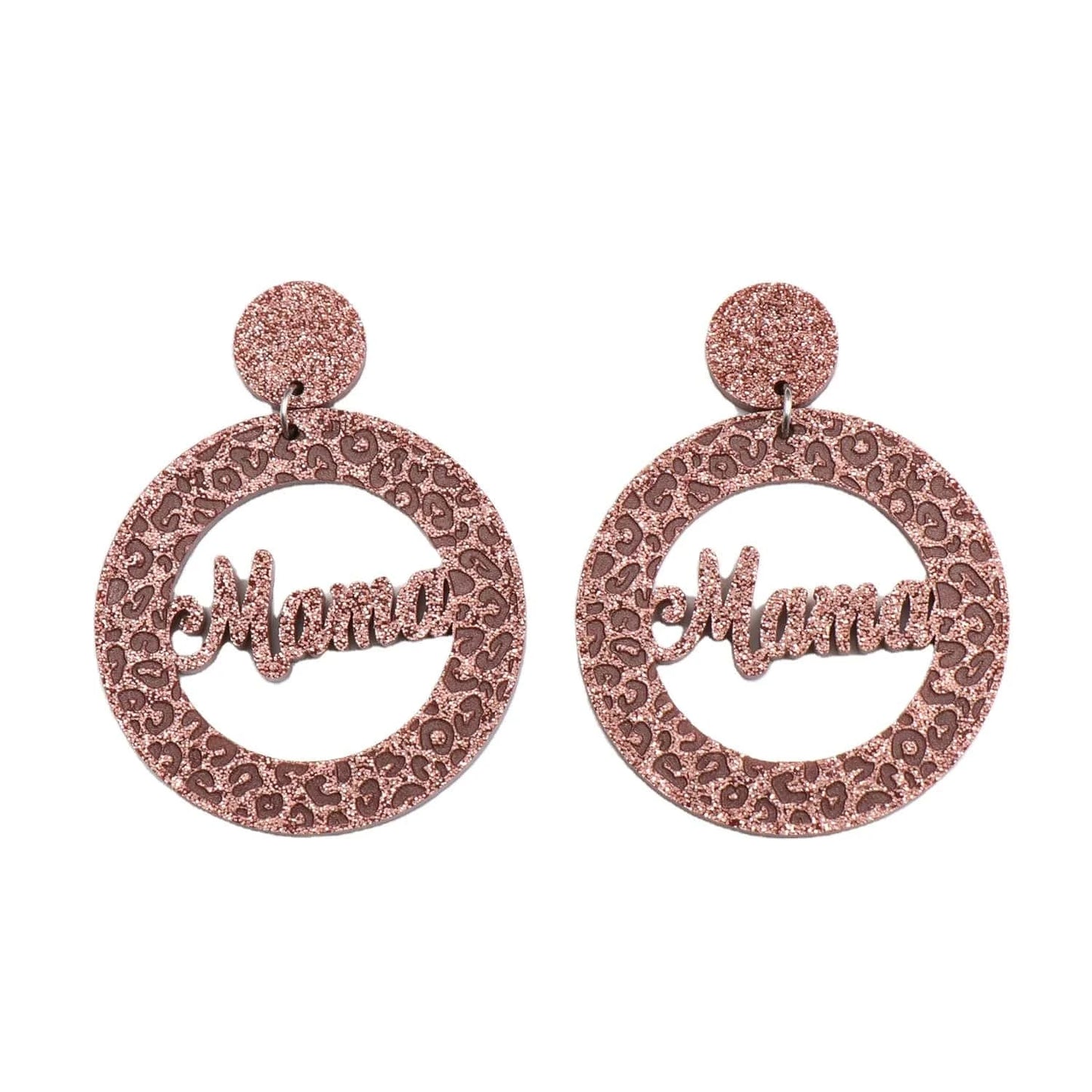 as picture / 45mm / Coffee ERS594ER1377 New Design Brown Glitter Mama Women Jewelry Lip Engraved Glitter Mirror Acrylic Drop Earrings