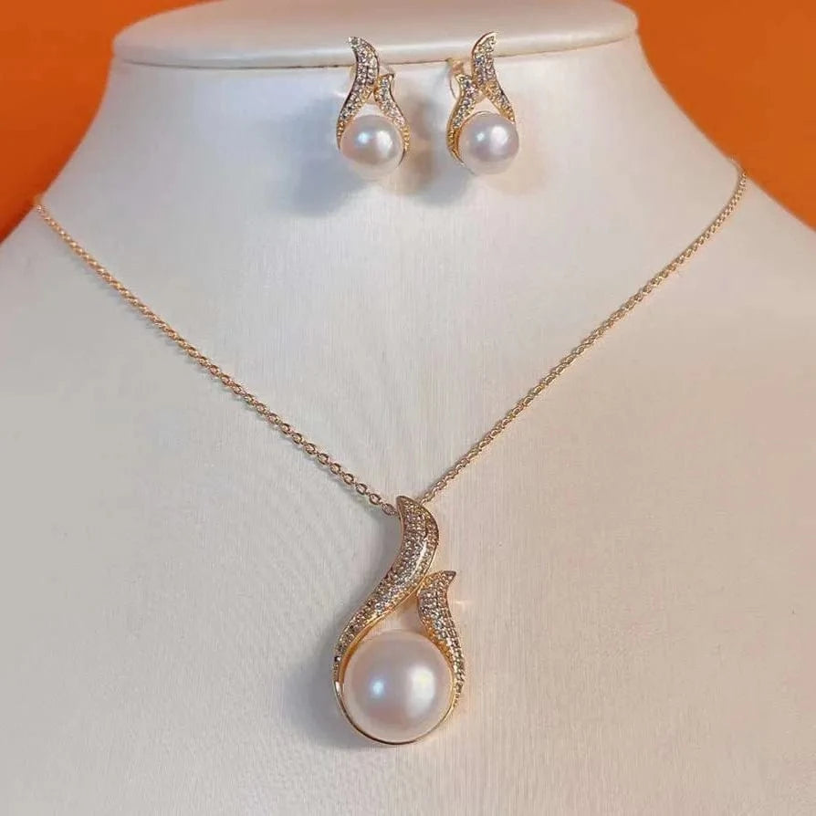 As picture Classic Explosion 18K Gold Plated Swan Dance Set Freshwater Pearl Necklace Earring Set Pearl Jewelry Set