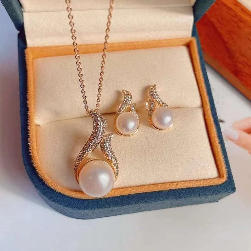 As picture Classic Explosion 18K Gold Plated Swan Dance Set Freshwater Pearl Necklace Earring Set Pearl Jewelry Set