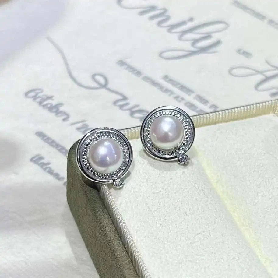 As picture Inlaid Bow Earrings 7-8MM Freshwater Pearl Earrings Women Pearl Jewelry Earrings 14K Trendy Party  Gold Filled Crystal